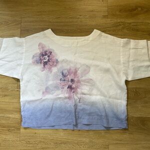 J. Jill Pure Jill Linen Watercolor Flower Floral Flowy Oversized Shirt Size S